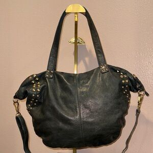 Gianni Notaro Studded Olive Green Leather Tote Bag